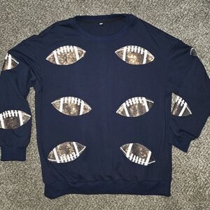 Navy Blue Womens Size M Sequin football Sweatshirt
